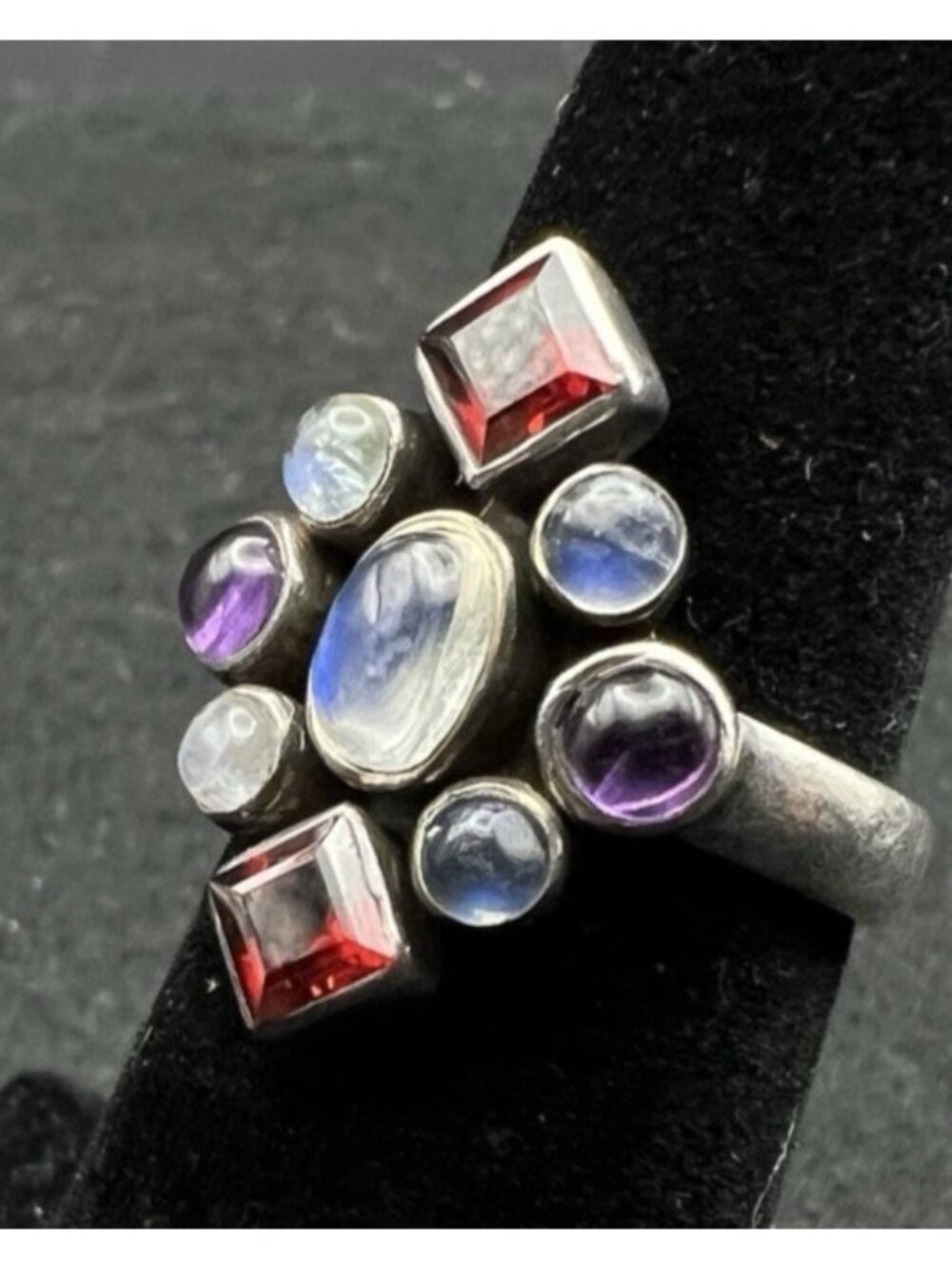 Nicky Butler Sterling Silver Garnet Moonstone Amethyst Cluster Ring Size 5.75